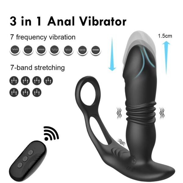 VIP15 Rechargeable Remote-Control Prostate Massager with Dual Ring & Vibration